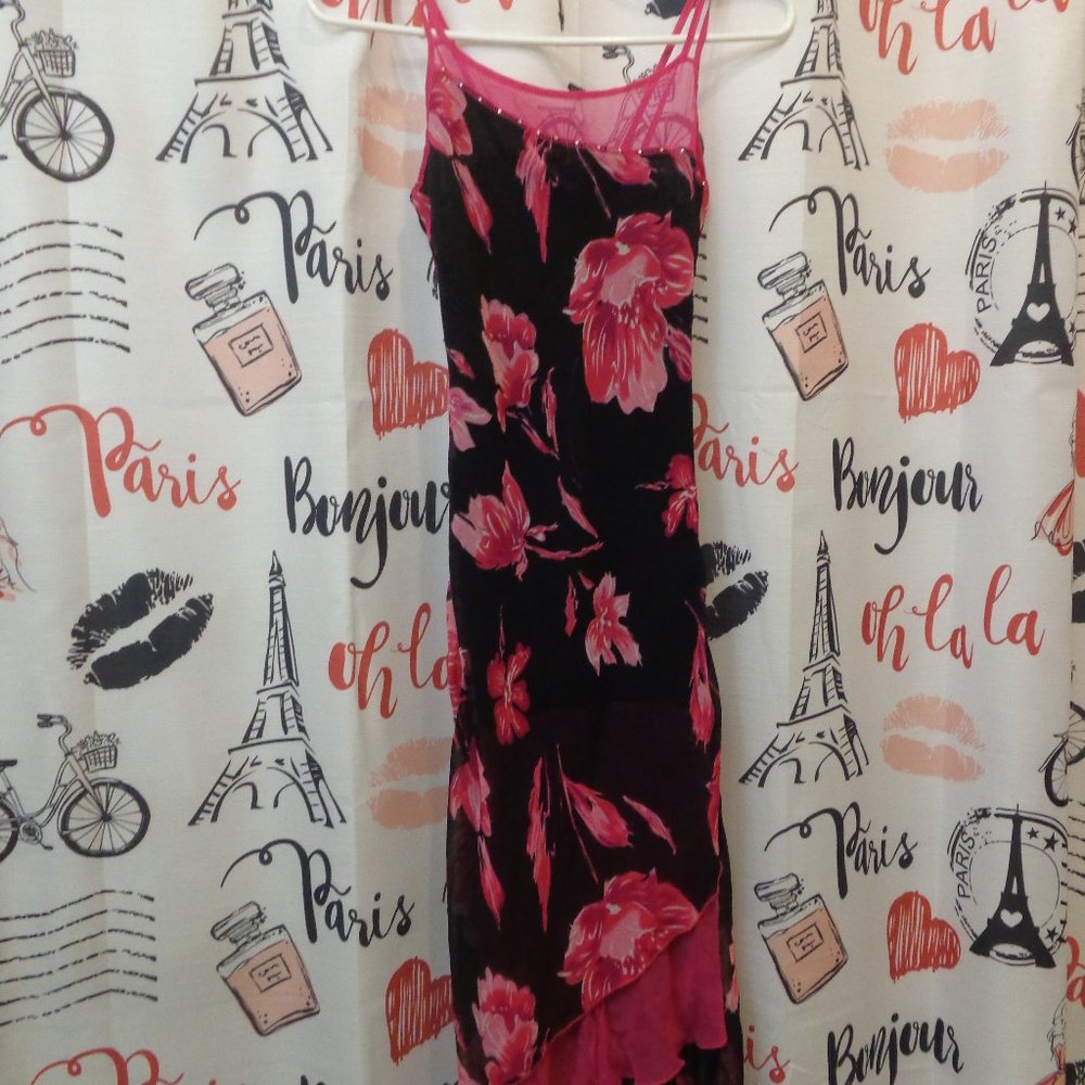 Riche Maya Pink & Black Floral Print High Low Dress